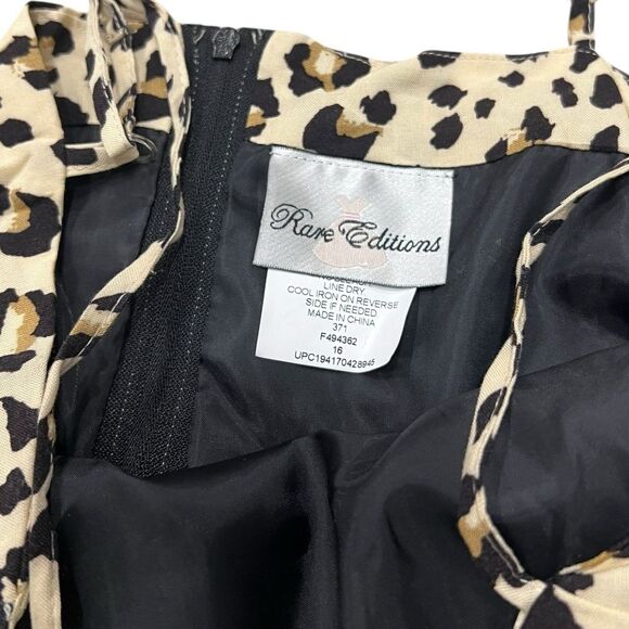 Rare Editions Beige Animal Print Front Slit Teen Dress with Scrunchie 16 - Picture 3 of 3